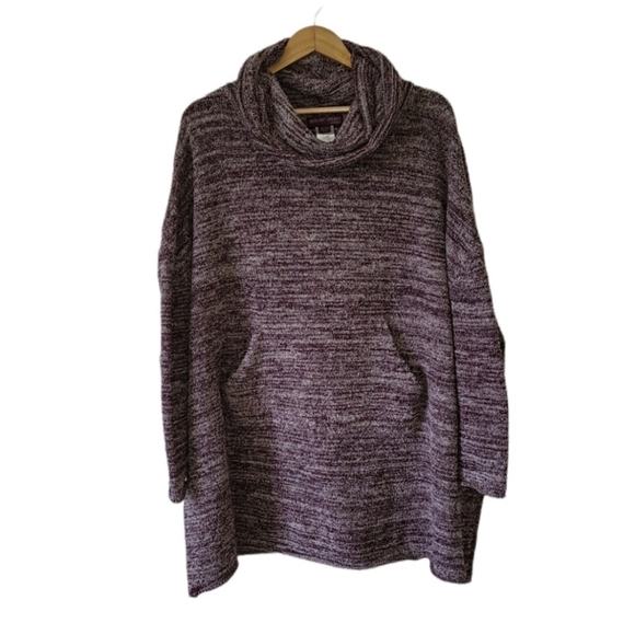 EUC Barefoot Dreams Cozychic Funnel Neck Pullover Red Wine Marled Oversized OS - Picture 2 of 14